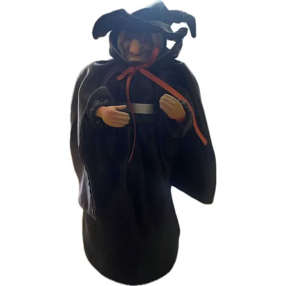 Vintage Halloween Decoration Porcelain Witch with Silk Cape READ